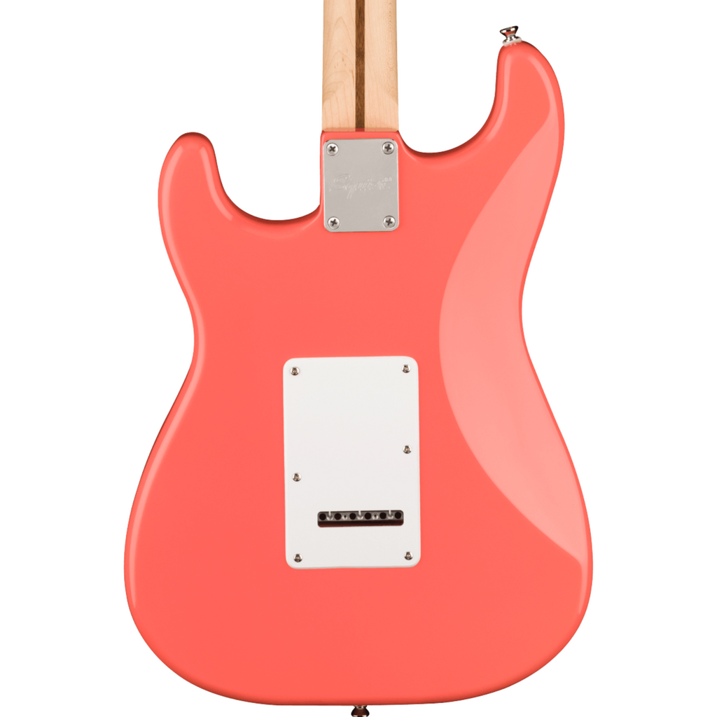 Squier Sonic Stratocaster HSS Electric Guitar Bundle w/White Pickguard, Maple FB, Tahitian Coral