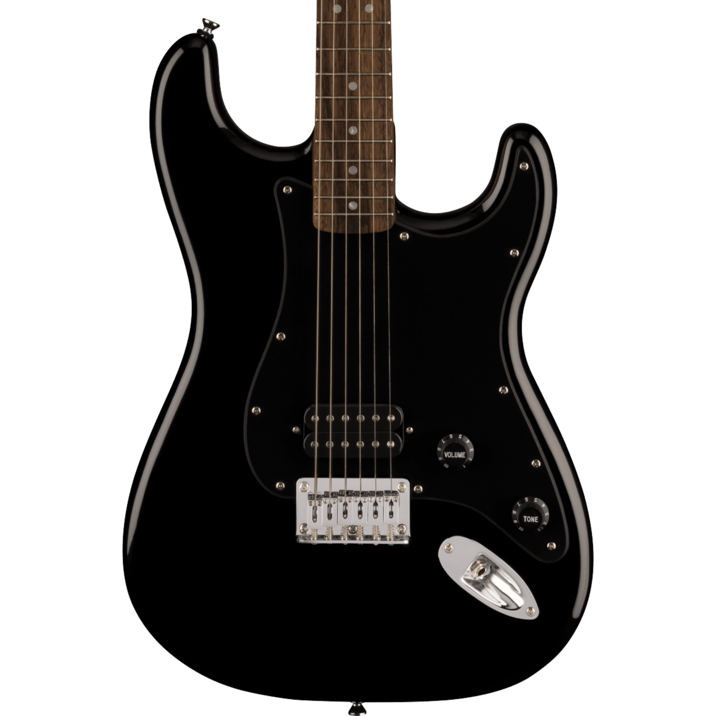 Squier Sonic Stratocaster HT H Electric Guitar Bundle w/Black Pickguard, Laurel FB, Black