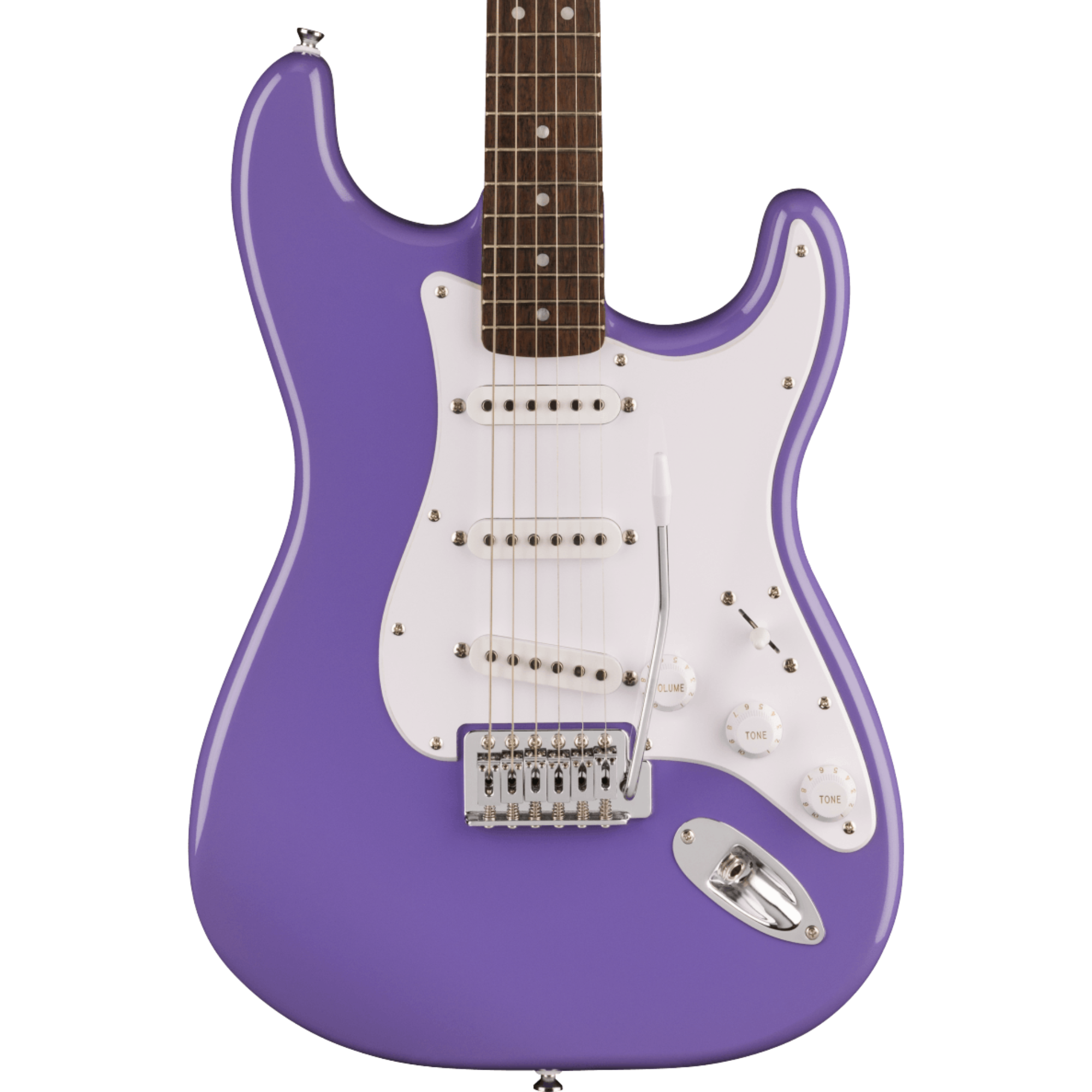 Squier Sonic Stratocaster Electric Guitar Bundle w/White Pickguard, Laurel FB, Ultraviolet