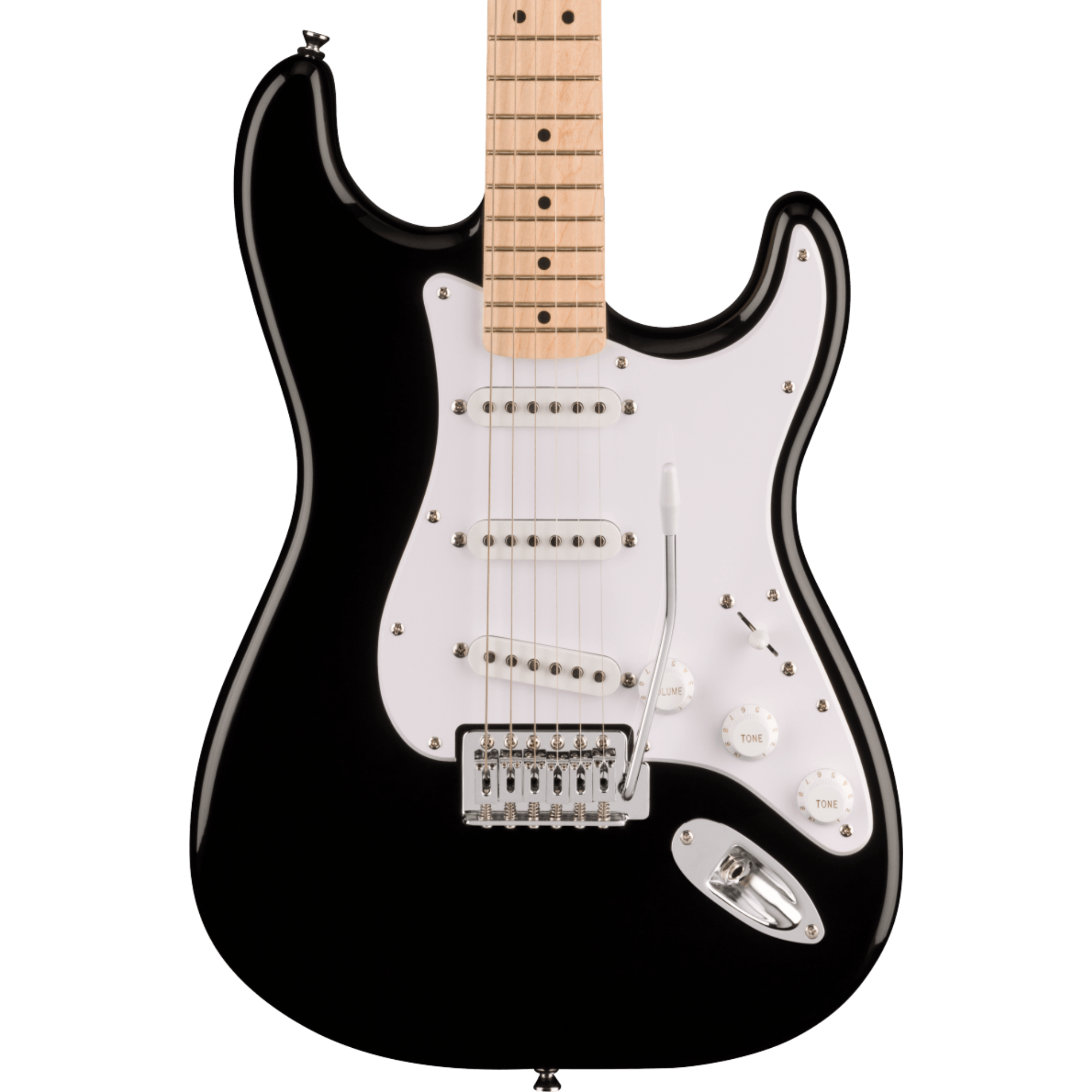 Squier Sonic Stratocaster Electric Guitar Bundle w/White Pickguard, Maple FB, Black