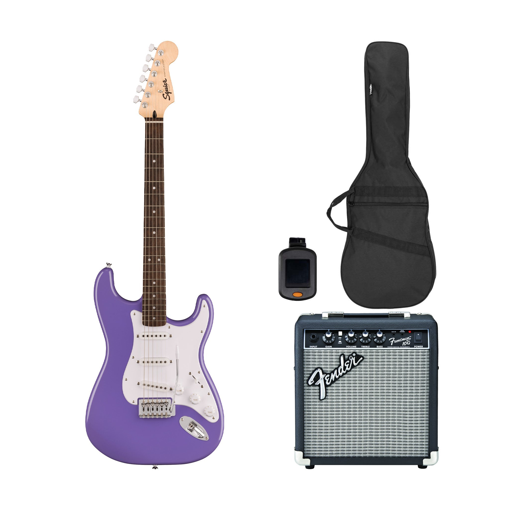 Squier Sonic Stratocaster Electric Guitar Bundle w/White Pickguard, Laurel FB, Ultraviolet | Zoso Music Sdn Bhd
