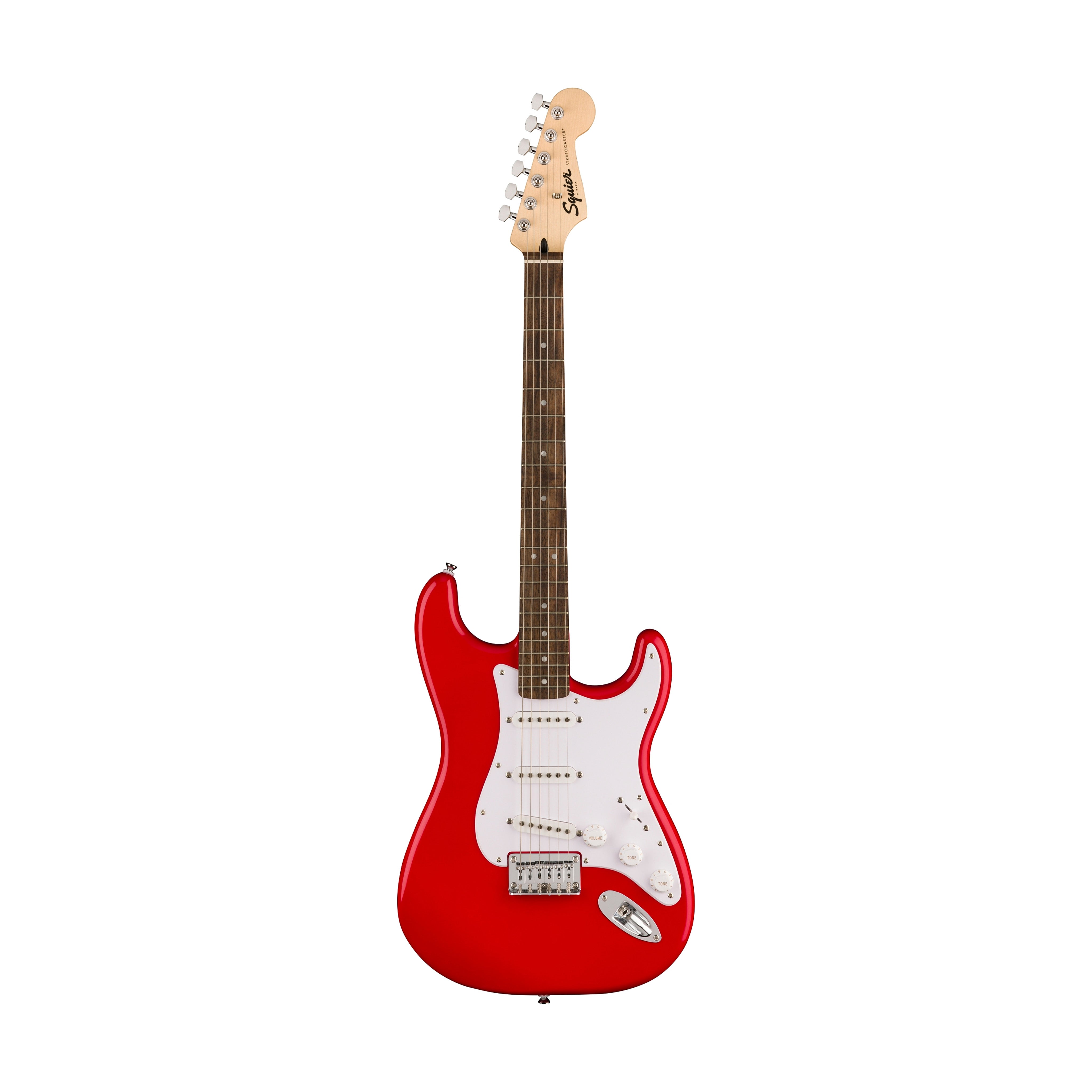 Squier Sonic Stratocaster HT Electric Guitar Bundle w/White Pickguard, Laurel FB, Torino Red