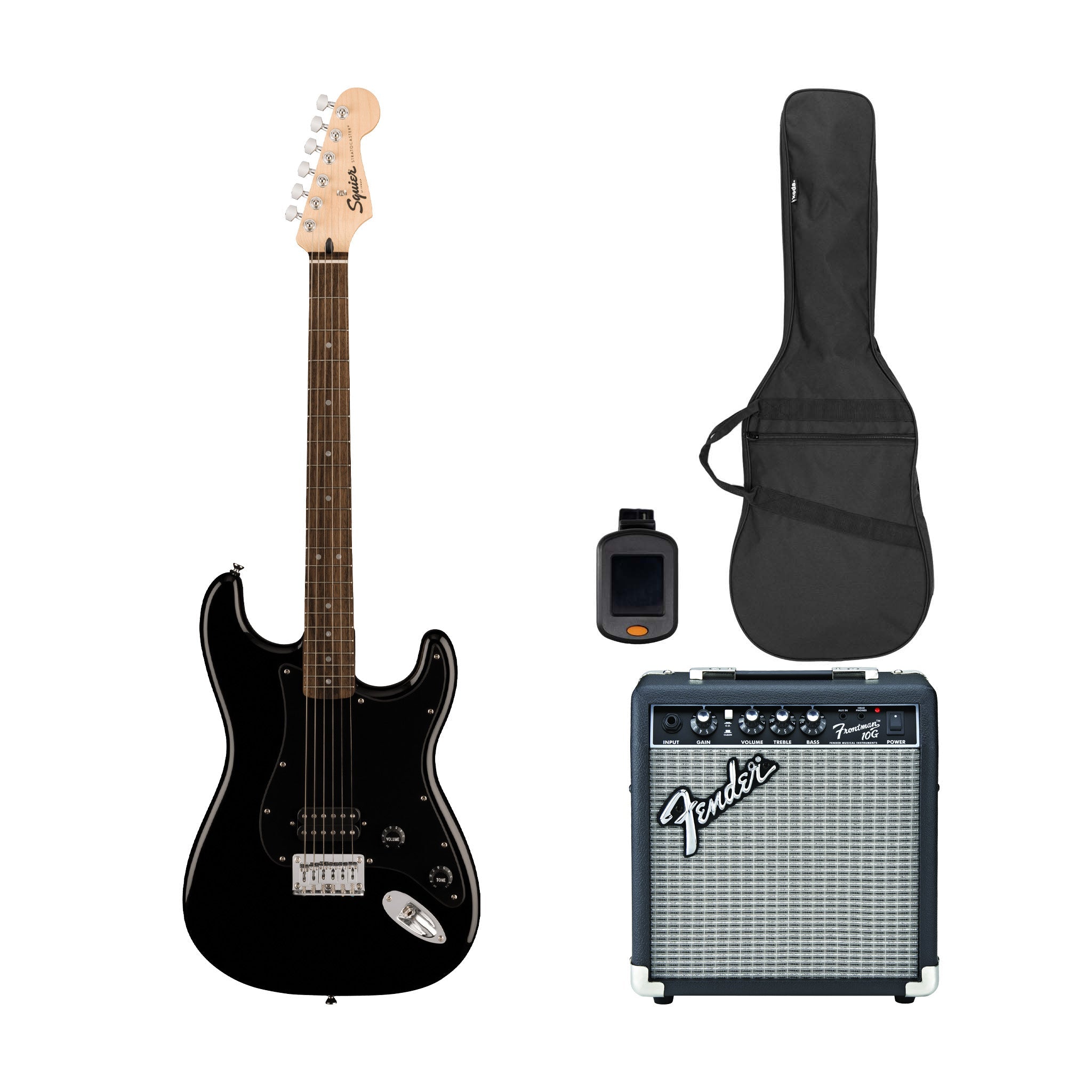 Squier Sonic Stratocaster HT H Electric Guitar Bundle w/Black Pickguard, Laurel FB, Black | Zoso Music Sdn Bhd