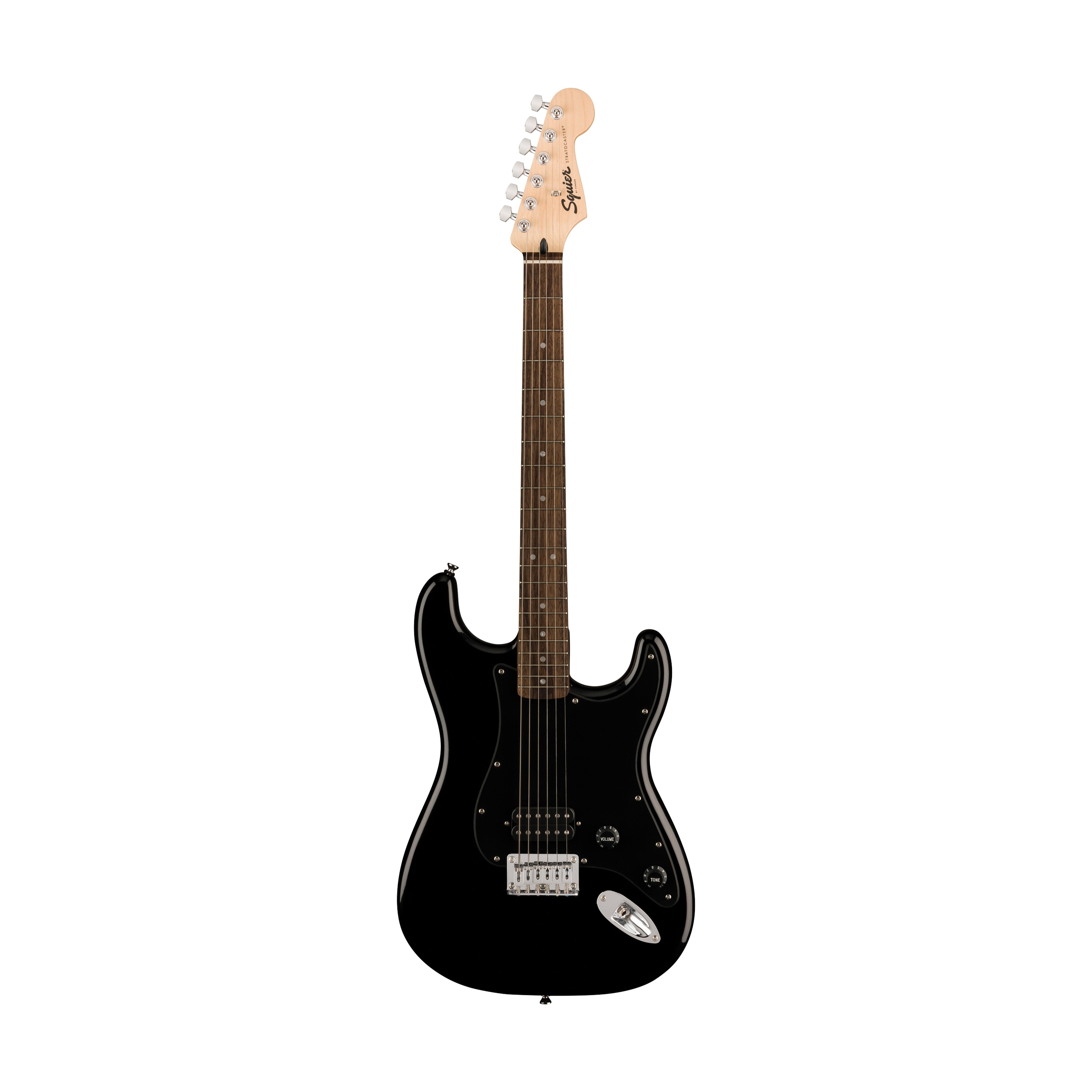 Squier Sonic Stratocaster HT H Electric Guitar Bundle w/Black Pickguard, Laurel FB, Black