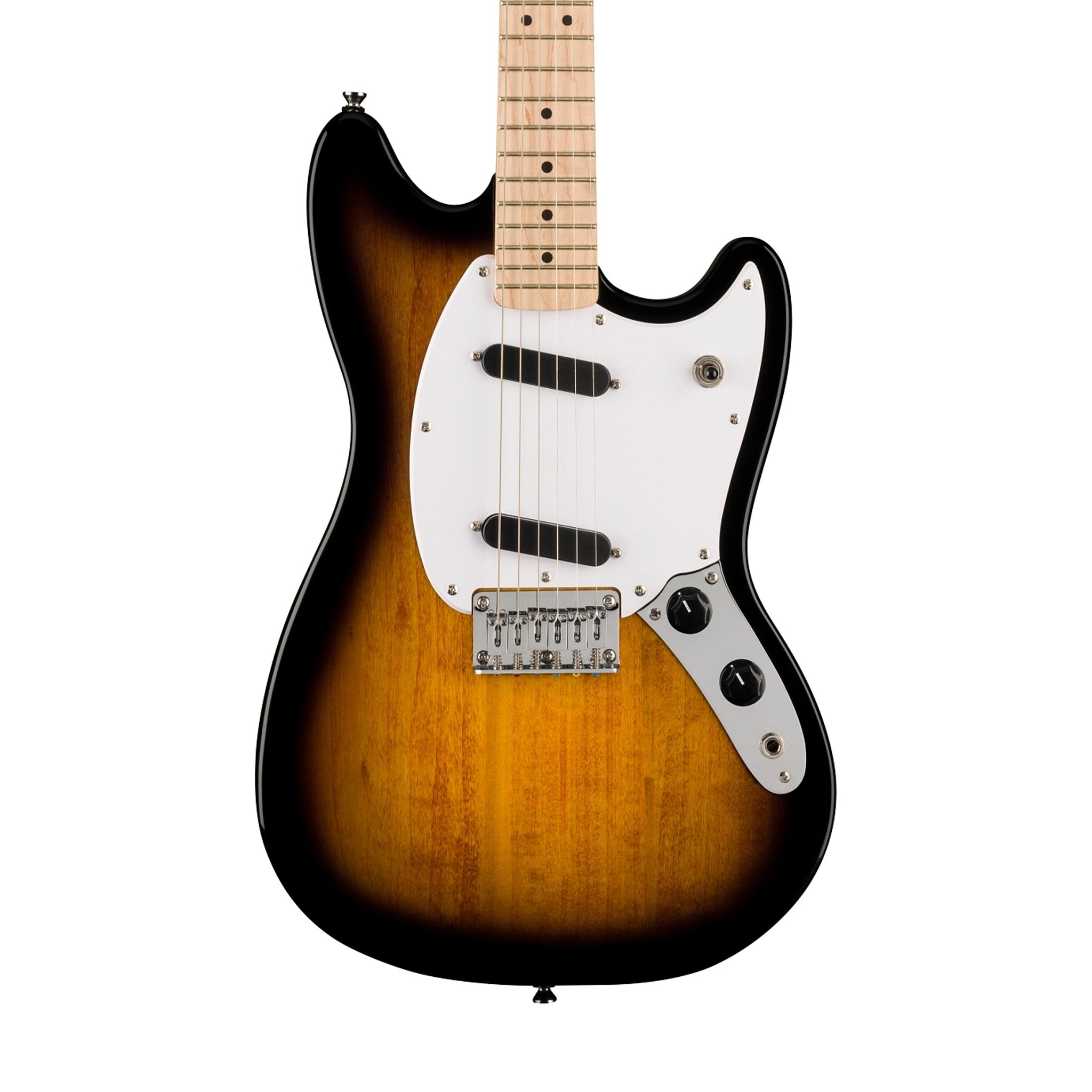 Squier Sonic Mustang Electric Guitar Bundle w/White Pickguard, Maple FB, 2-Color Sunburst