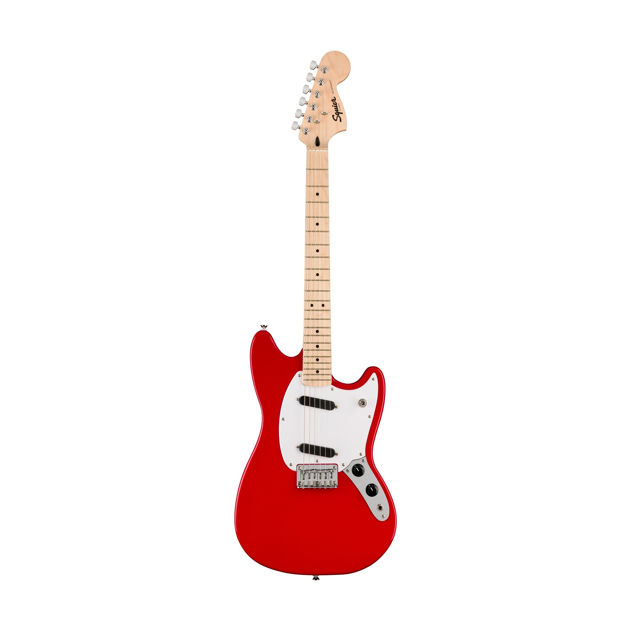 Squier Sonic Mustang Electric Guitar Bundle w/White Pickguard, Maple FB, Torino Red