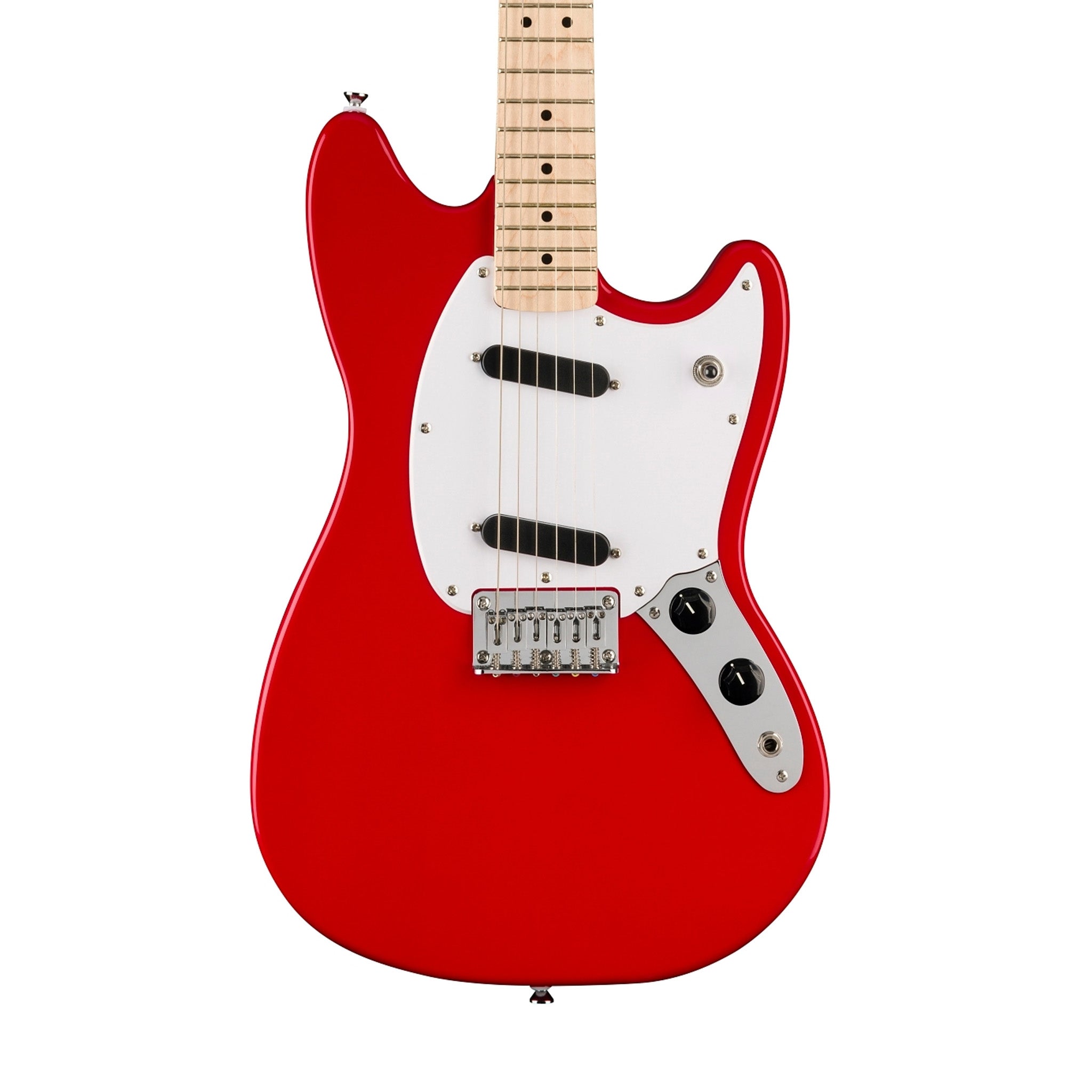 Squier Sonic Mustang Electric Guitar Bundle w/White Pickguard, Maple FB, Torino Red