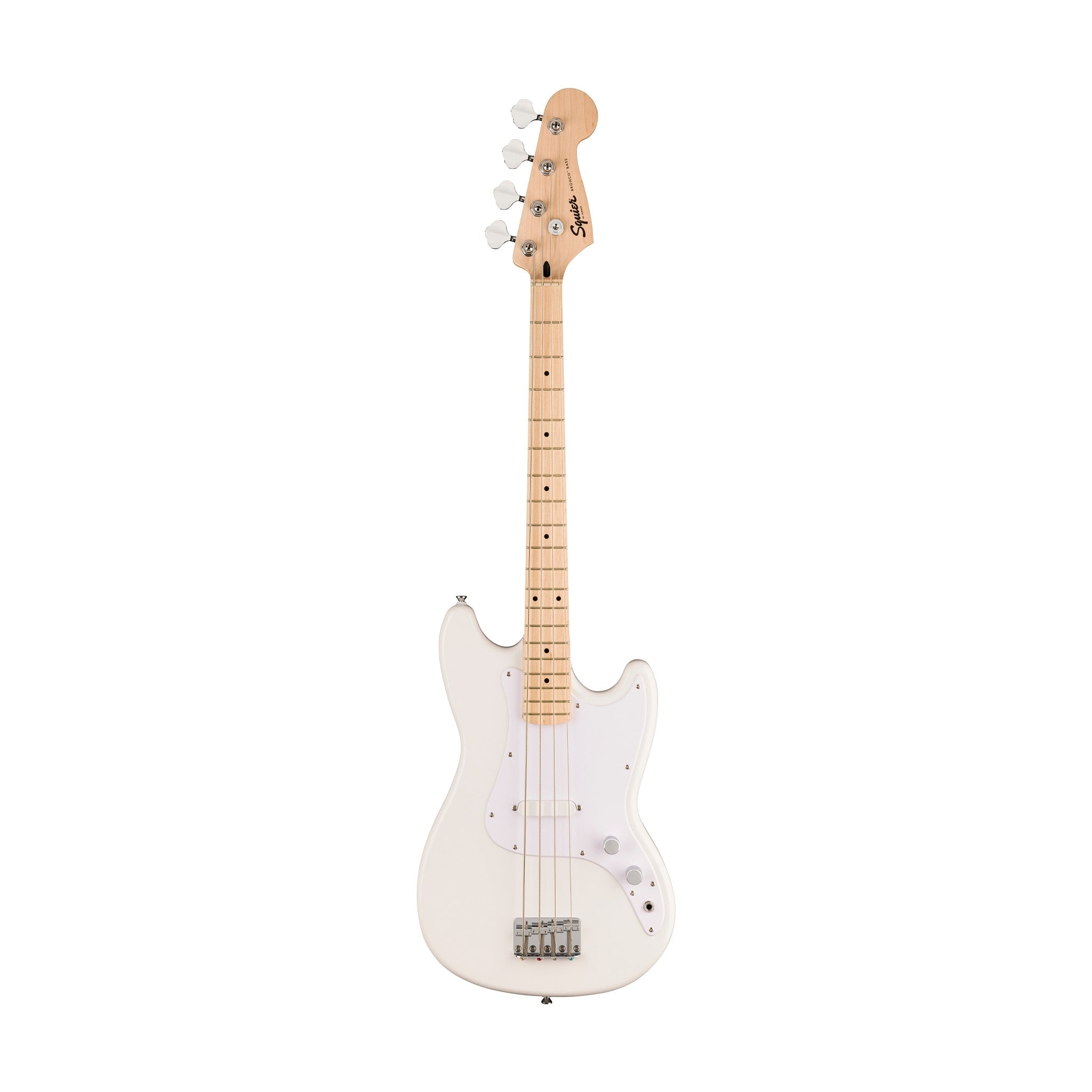 Squier Sonic Bronco Bass Guitar Bundle w/White Pickguard, Maple FB, Arctic White