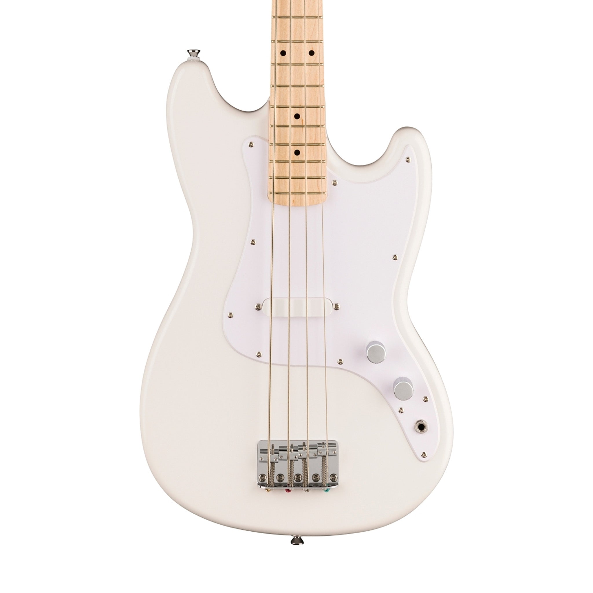 Squier Sonic Bronco Bass Guitar Bundle w/White Pickguard, Maple FB, Arctic White