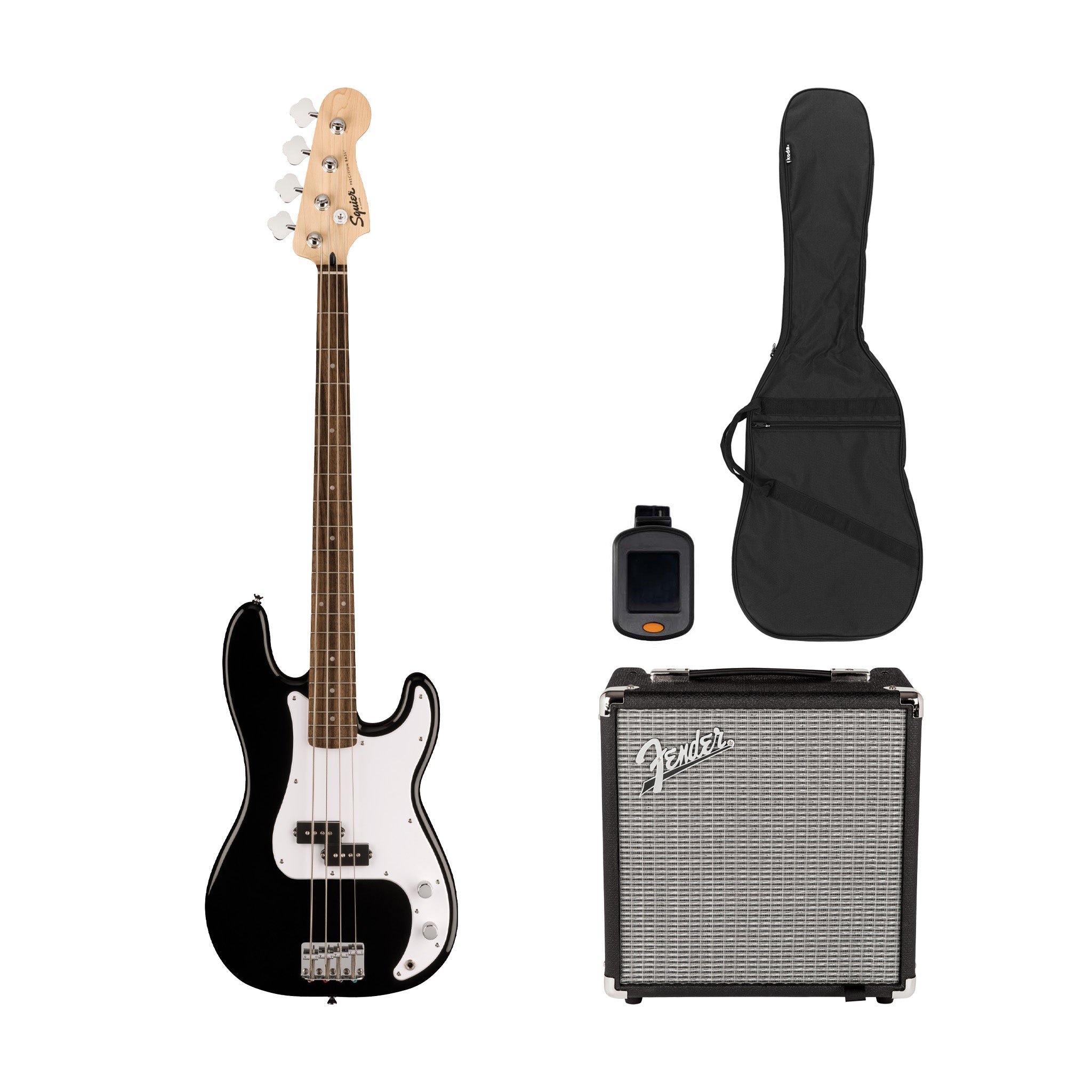 Squier Sonic Precision Bass Guitar Bundle w/White Pickguard, Laurel FB, Black | Zoso Music Sdn Bhd