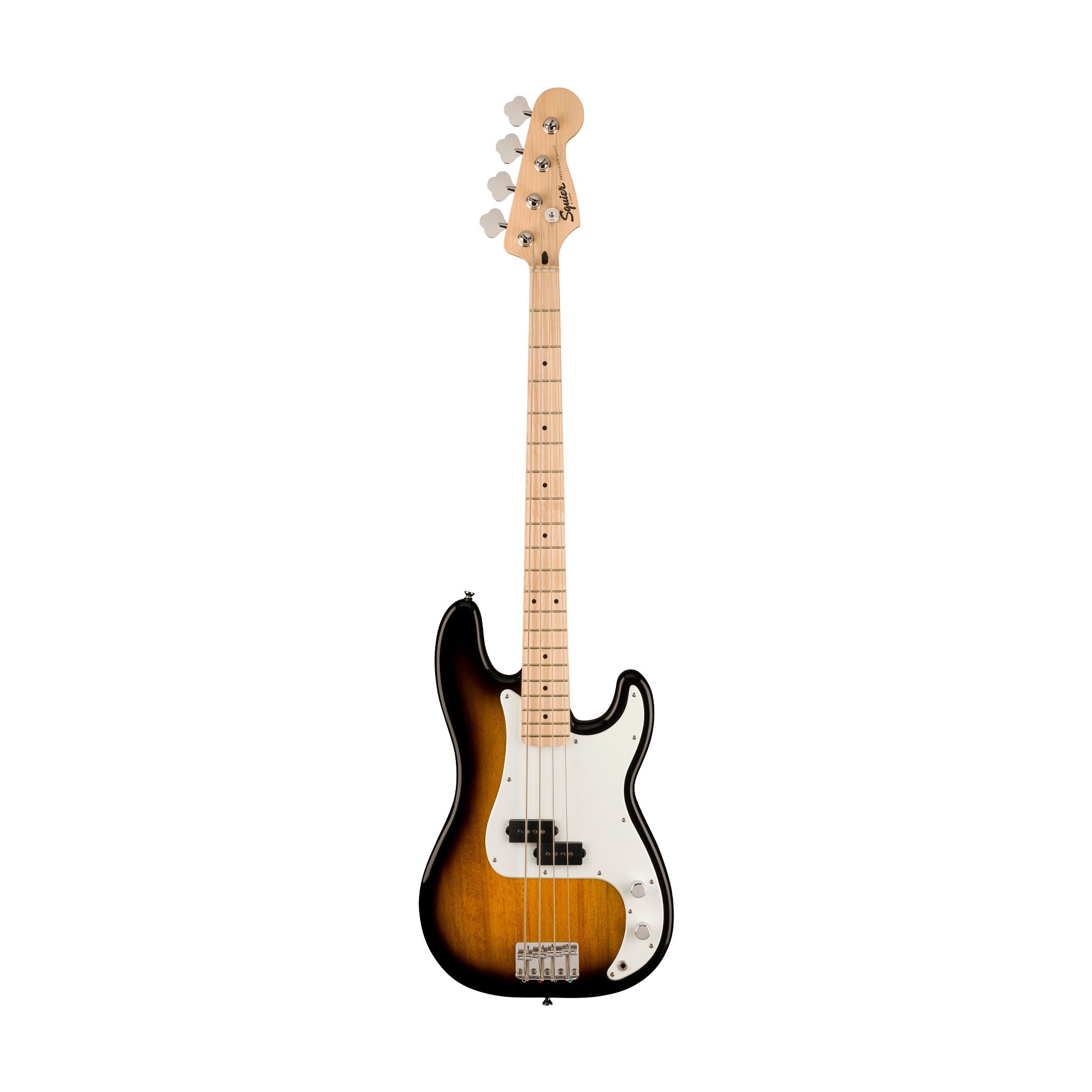 Squier Sonic Precision Bass Guitar Bundle w/White Pickguard, Maple FB, 2-Color Sunburst
